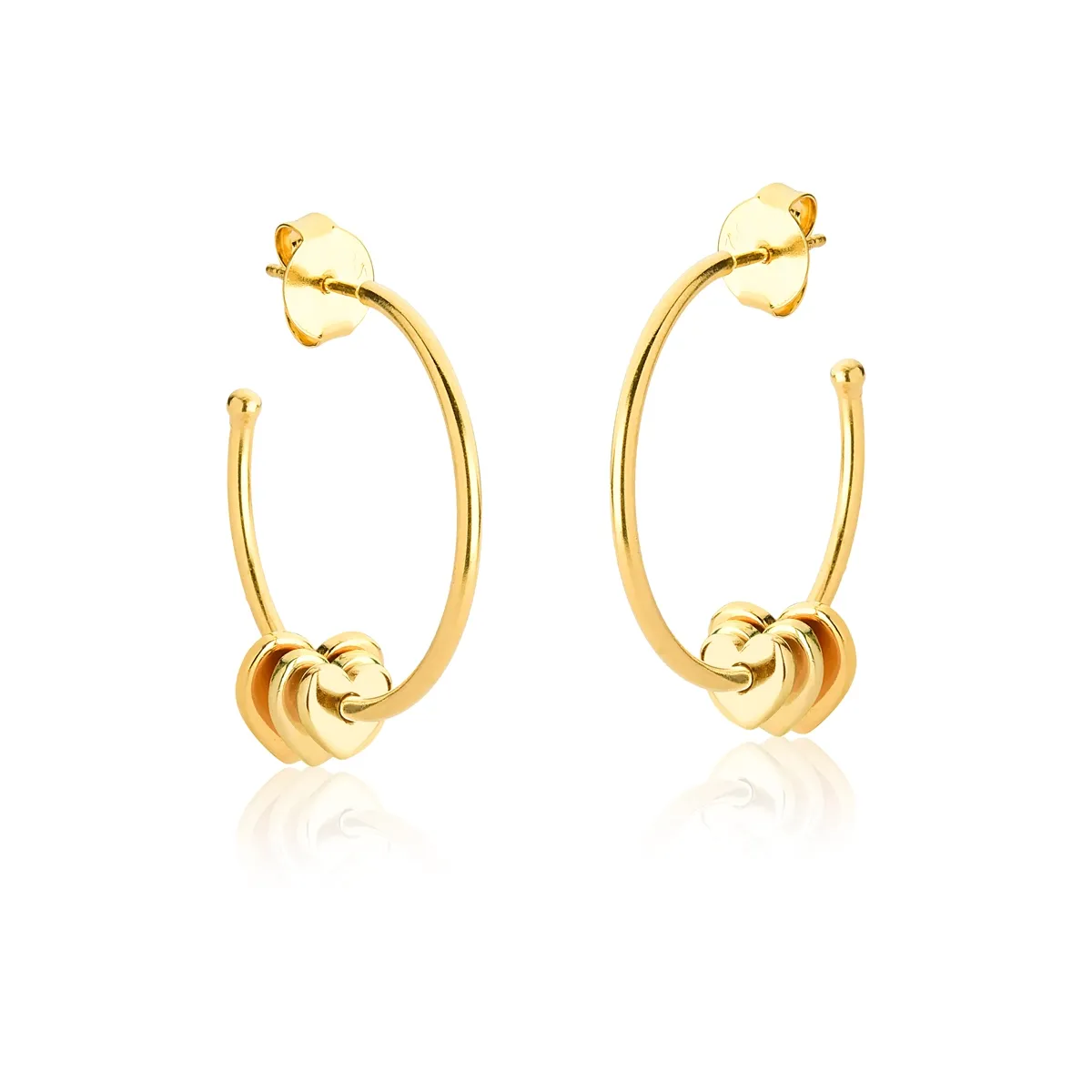 Brinco argola prata 925 dourada com 3 corações For me Pretty