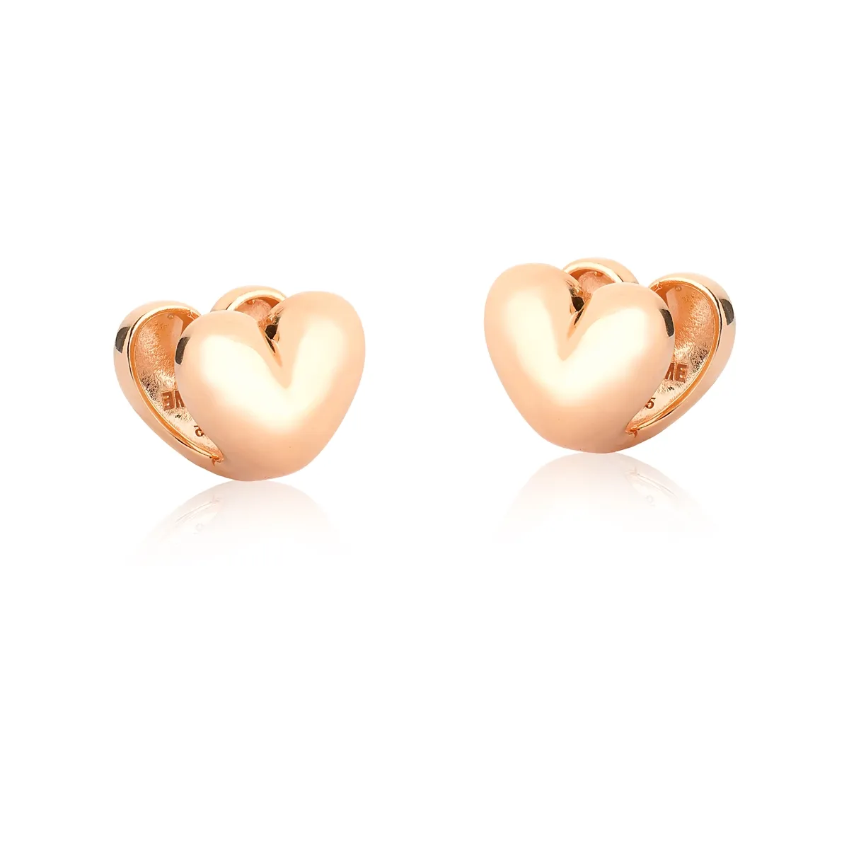 Brinco stud coração click prata 925 banho rosé polido For me Pretty