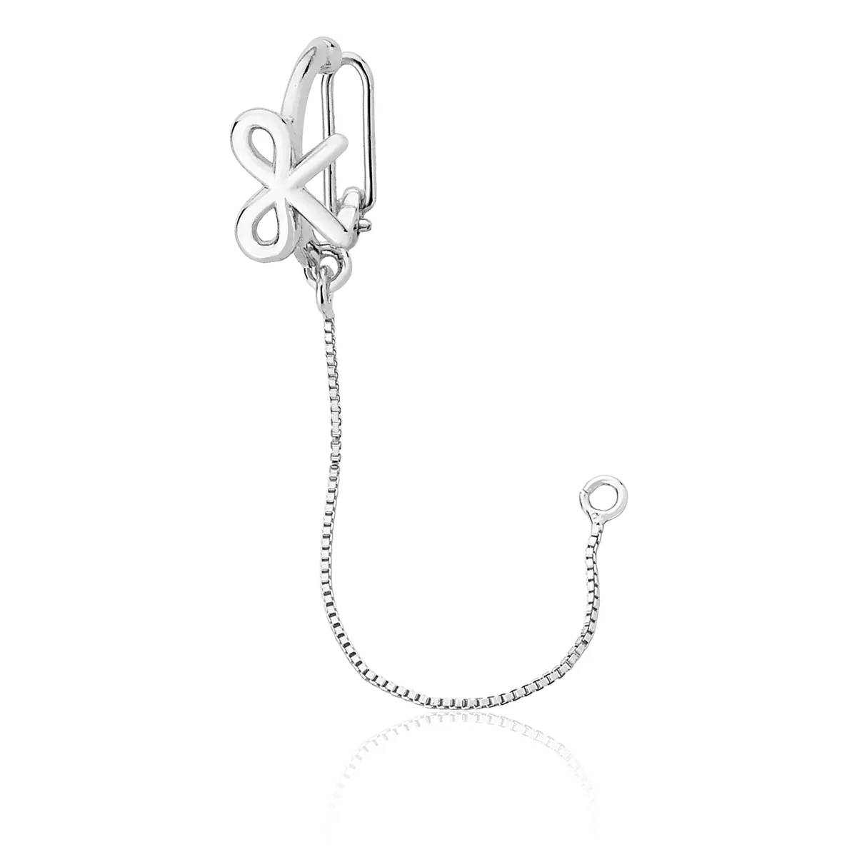 PIERCING DE ORELHA PRATA 925 LAÇO LISO COM CORRENTE-FOR ME