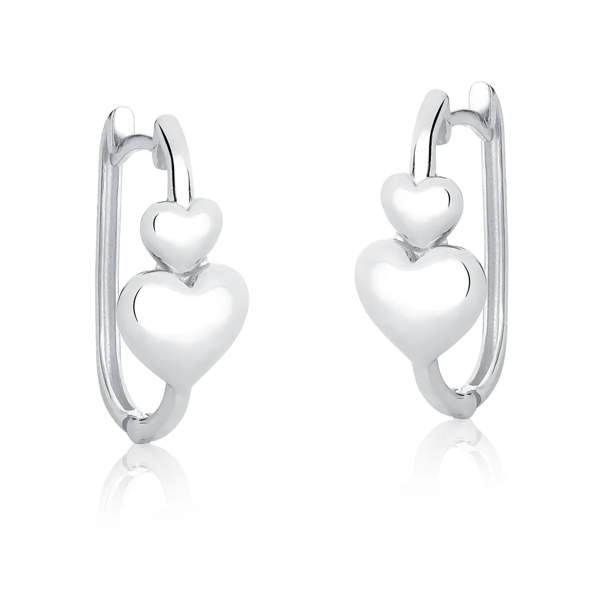 Brinco argola oval prata 925 dois corações For me Pretty