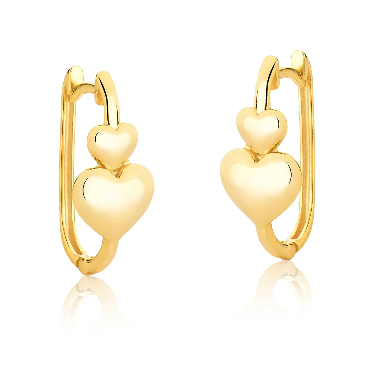 Brinco argola oval prata 925 dourada dois corações For me Pretty