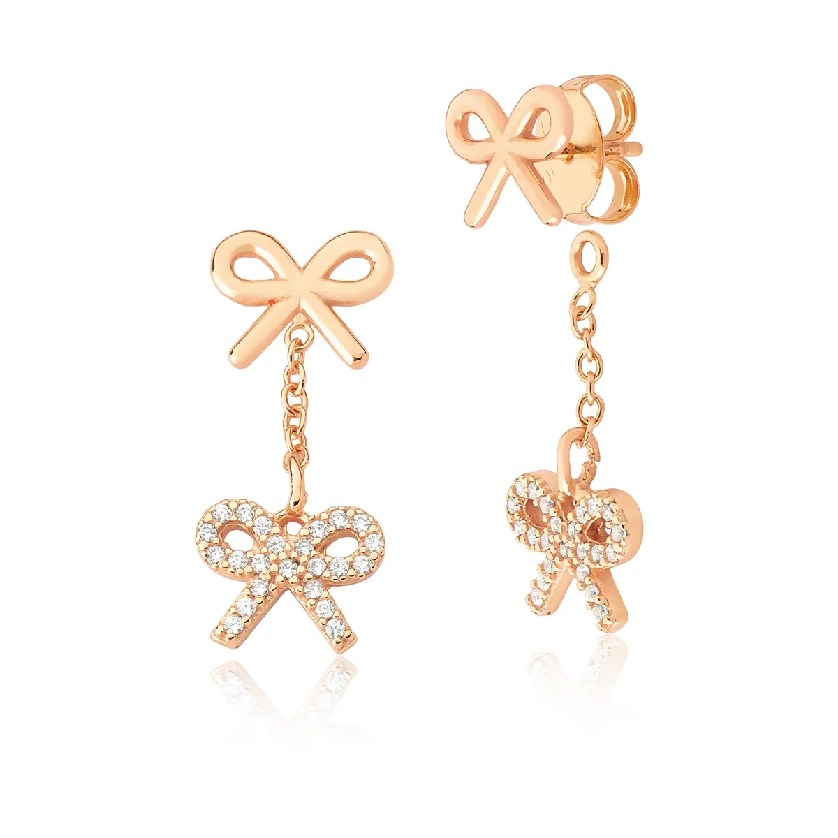 BRINCO DE PRATA BANHO ROSÊ 925 2 LAÇOS E  ZIRCÔNIA-FOR ME