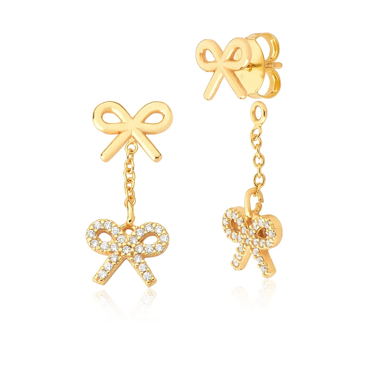 BRINCO DE PRATA BANHO DOURADO 925 2 LAÇOS E  ZIRCÔNIA-FOR ME