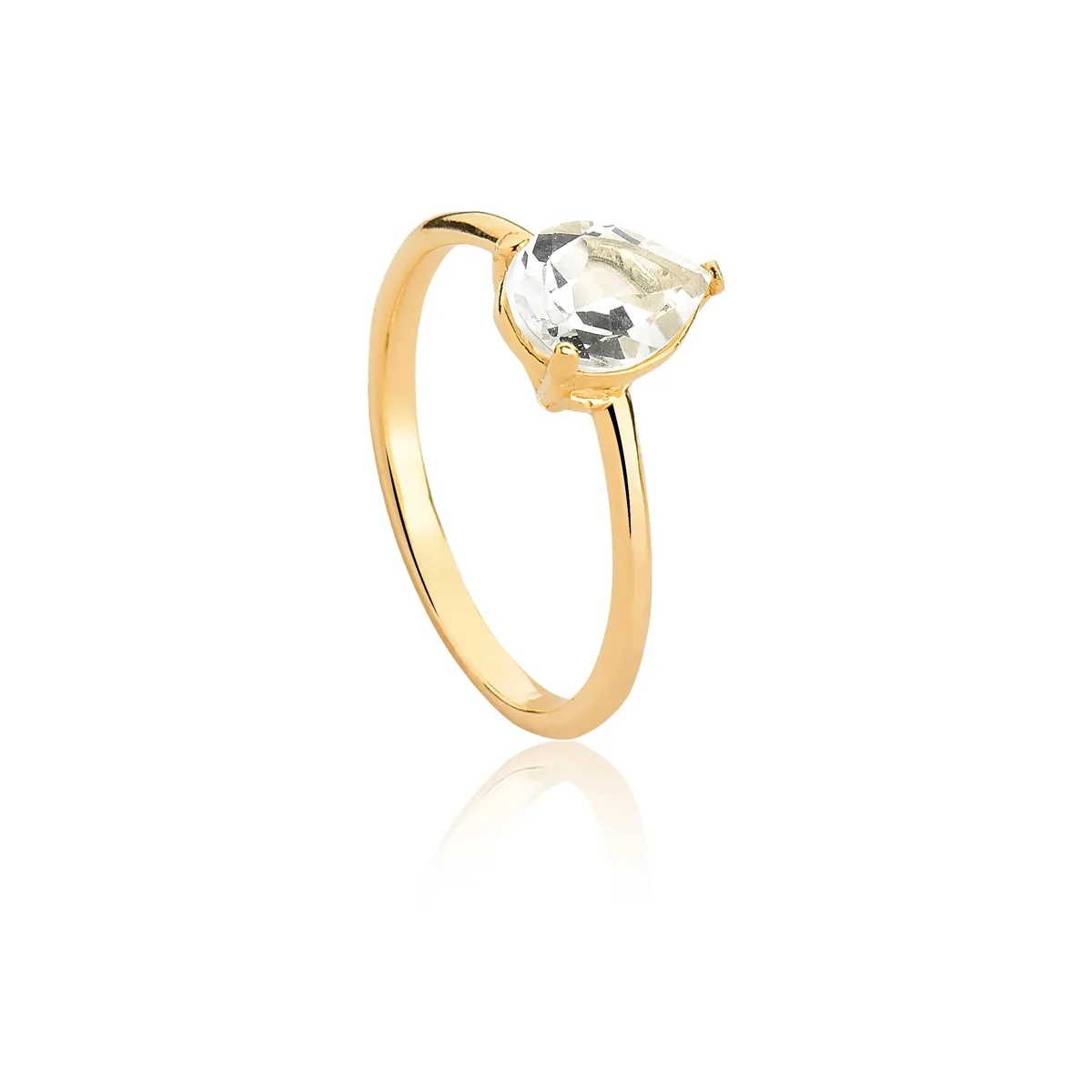 ANEL DE PRATA 925 COM BANHO DOURADO GOTA DE TOPÁZIO BRANCO-FOR ME