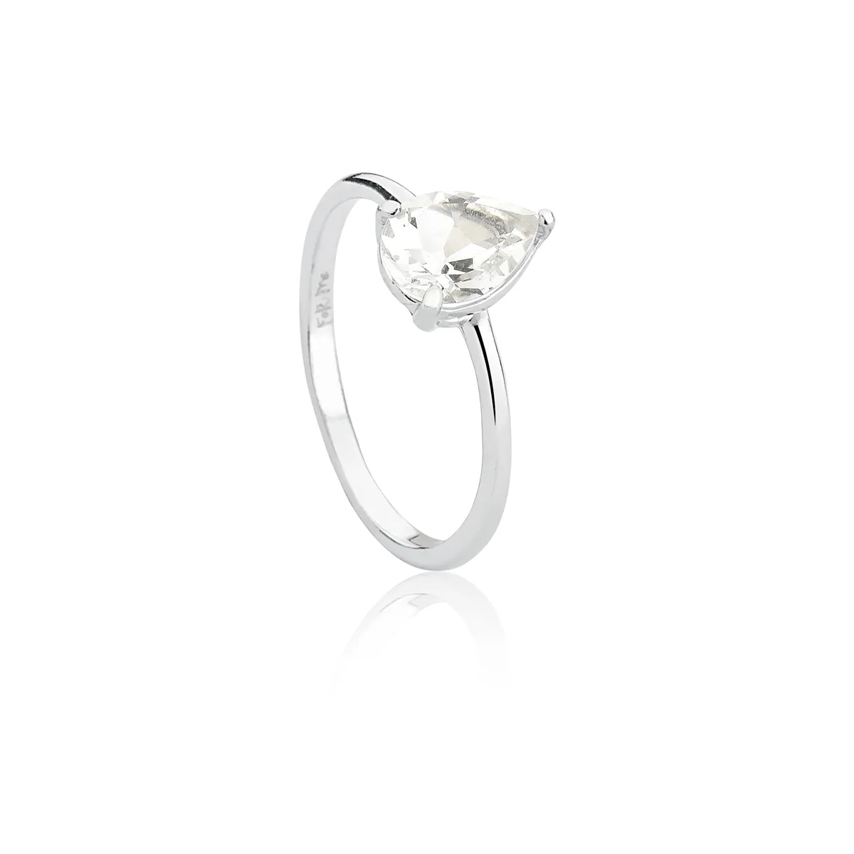 ANEL DE PRATA 925 RODINADO GOTA DE TOPÁZIO BRANCO-FOR ME