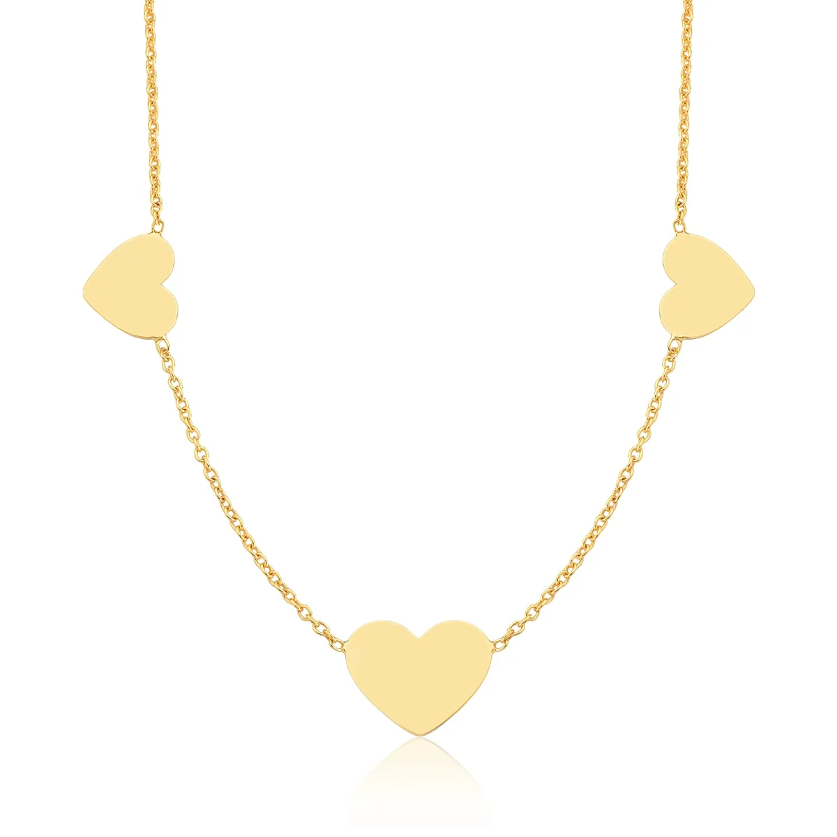 Gargantilha corrente prata 925 dourada intercalada com 3 corações For me Pretty