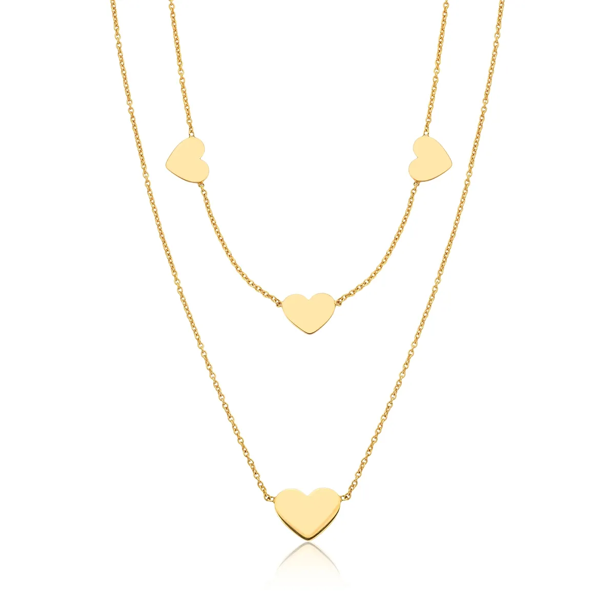 Gargantilha corrente dupla prata 925 dourada com 4 corações For me Pretty