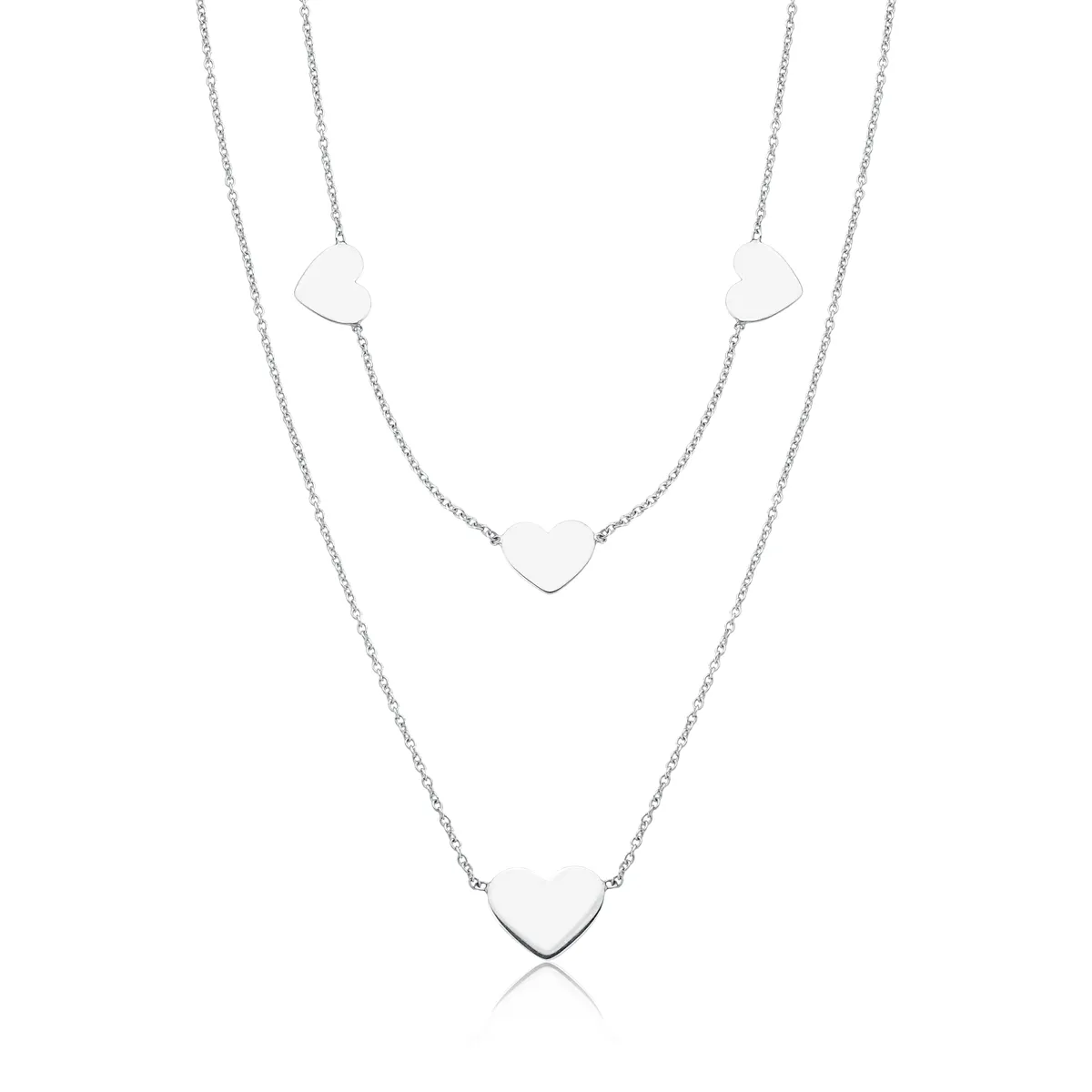 Gargantilha corrente dupla prata 925 com 4 corações For me Pretty