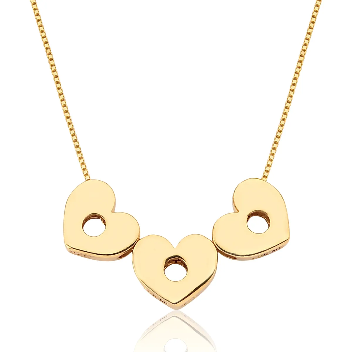 COLAR DE PRATA 925 BANHO DOURADO 3 CORAÇÕES VAZADOS-COLEÇÃO FOR ME