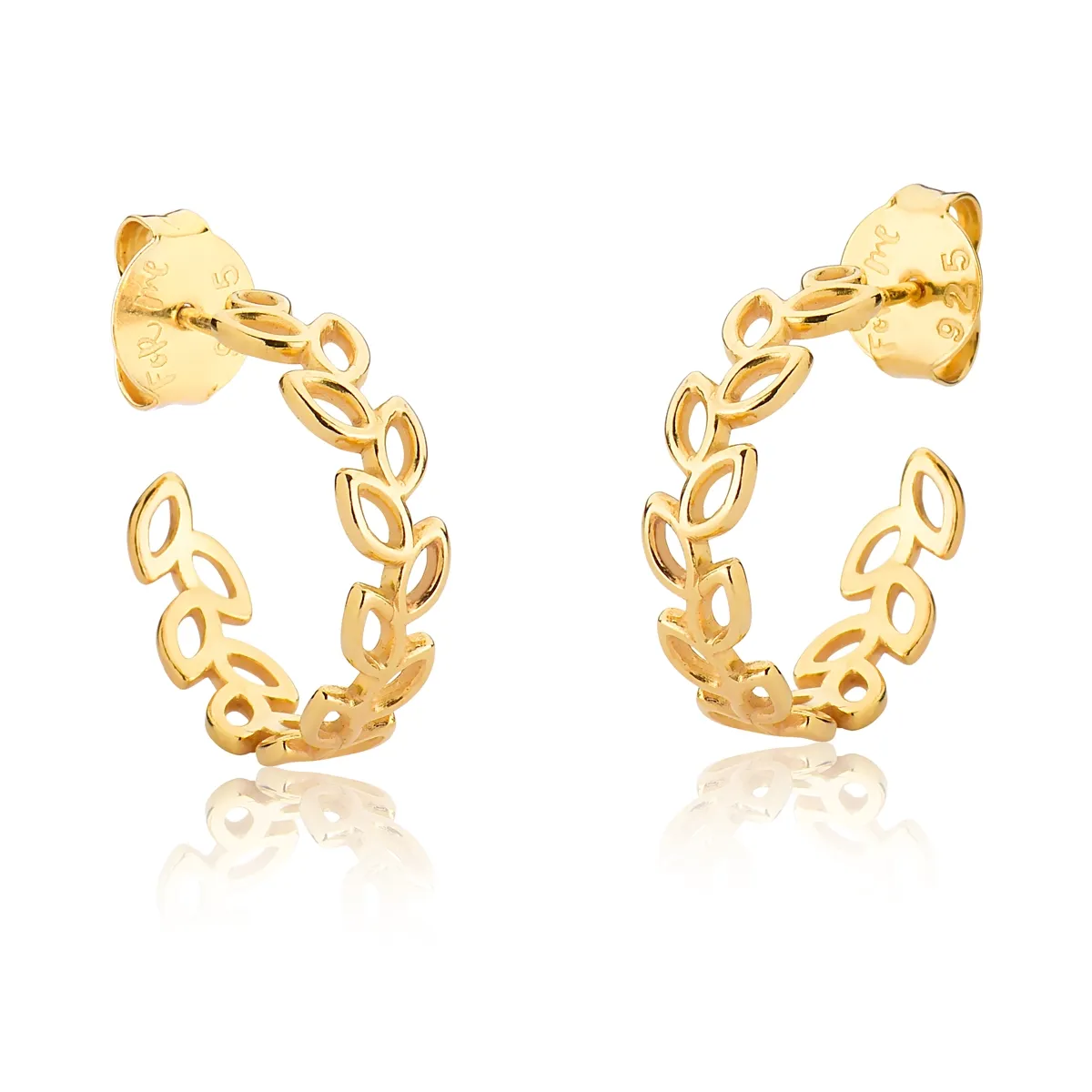 BRINCO DE PRATA 925 COM BANHO DOURADO MEIA  ARGOLA FOLHAS-FOR ME