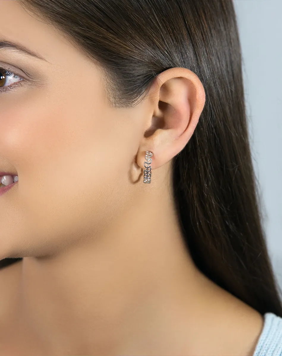 BRINCO DE PRATA 925 RODINADA  MEIA  ARGOLA FOLHAS-FOR ME