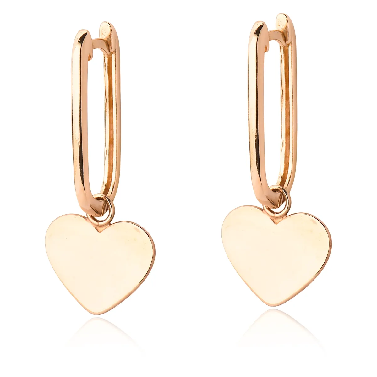 Brinco argola click retangular prata 925 rosé com coração For me Pretty