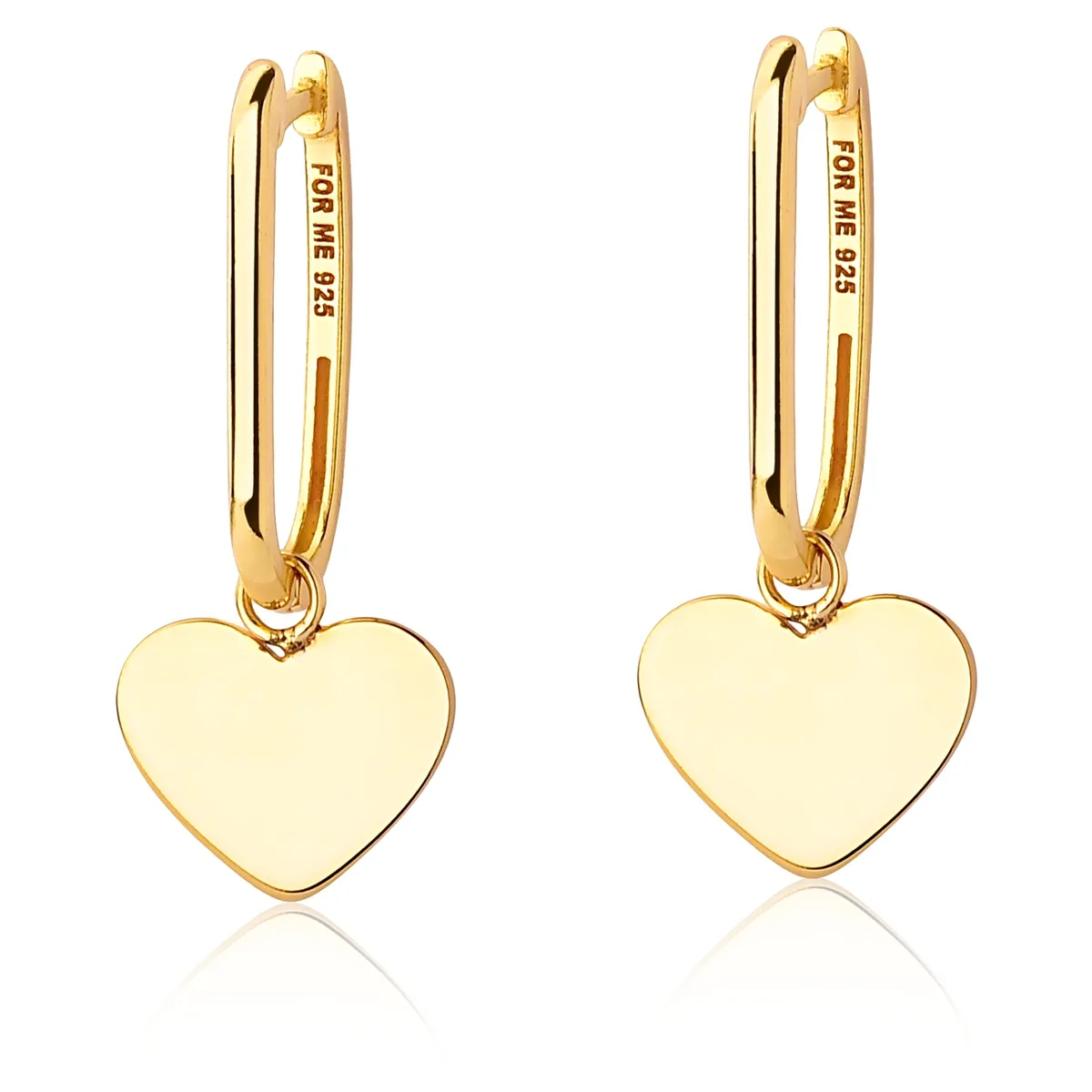 Brinco argola retangular prata 925 dourada com pingente coração For me Pretty