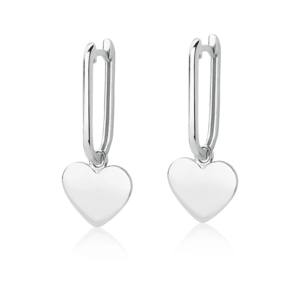Brinco argola retangular prata 925 com coração For me Pretty