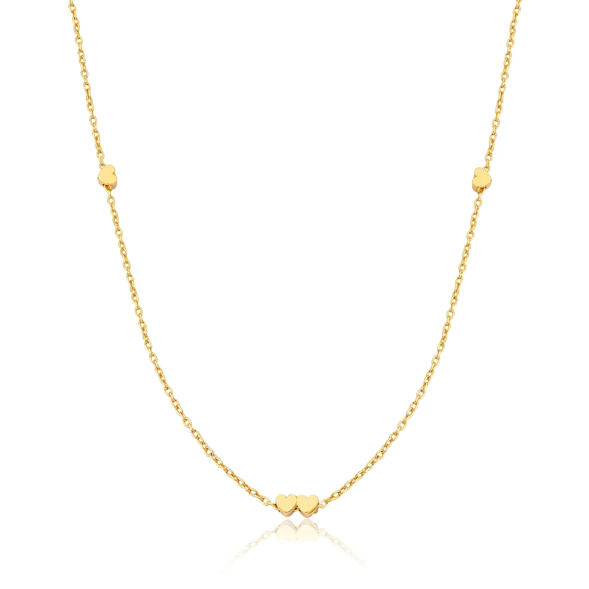 COLAR DE PRATA 925 BANHO DOURADO CHOKER COM CORAÇÕES-FOR ME
