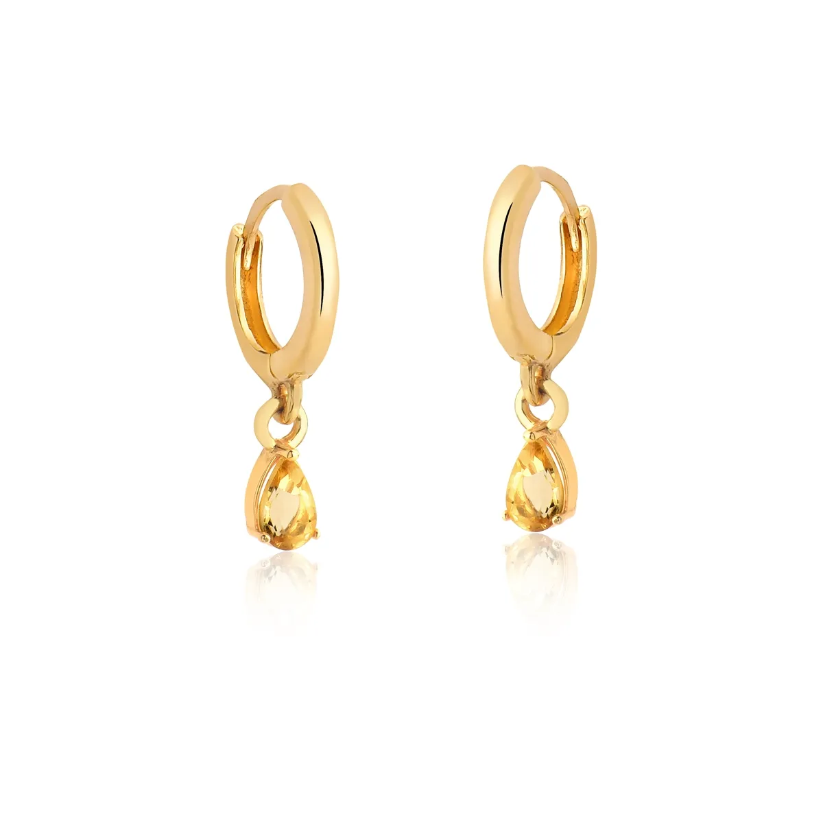 BRINCO DE PRATA 925 BANHO DOURADO ARGOLA CLICK COM GOTA DE CITRINO-FOR ME