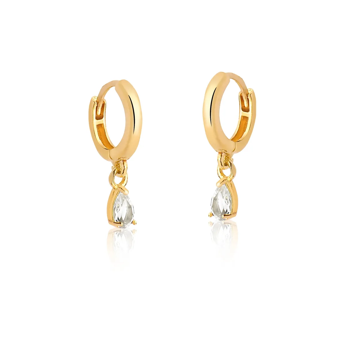 BRINCO DE PRATA 925 BANHO DOURADO ARGOLA CLICK COM GOTA DE TOPÁZIO BRANCO-FOR ME