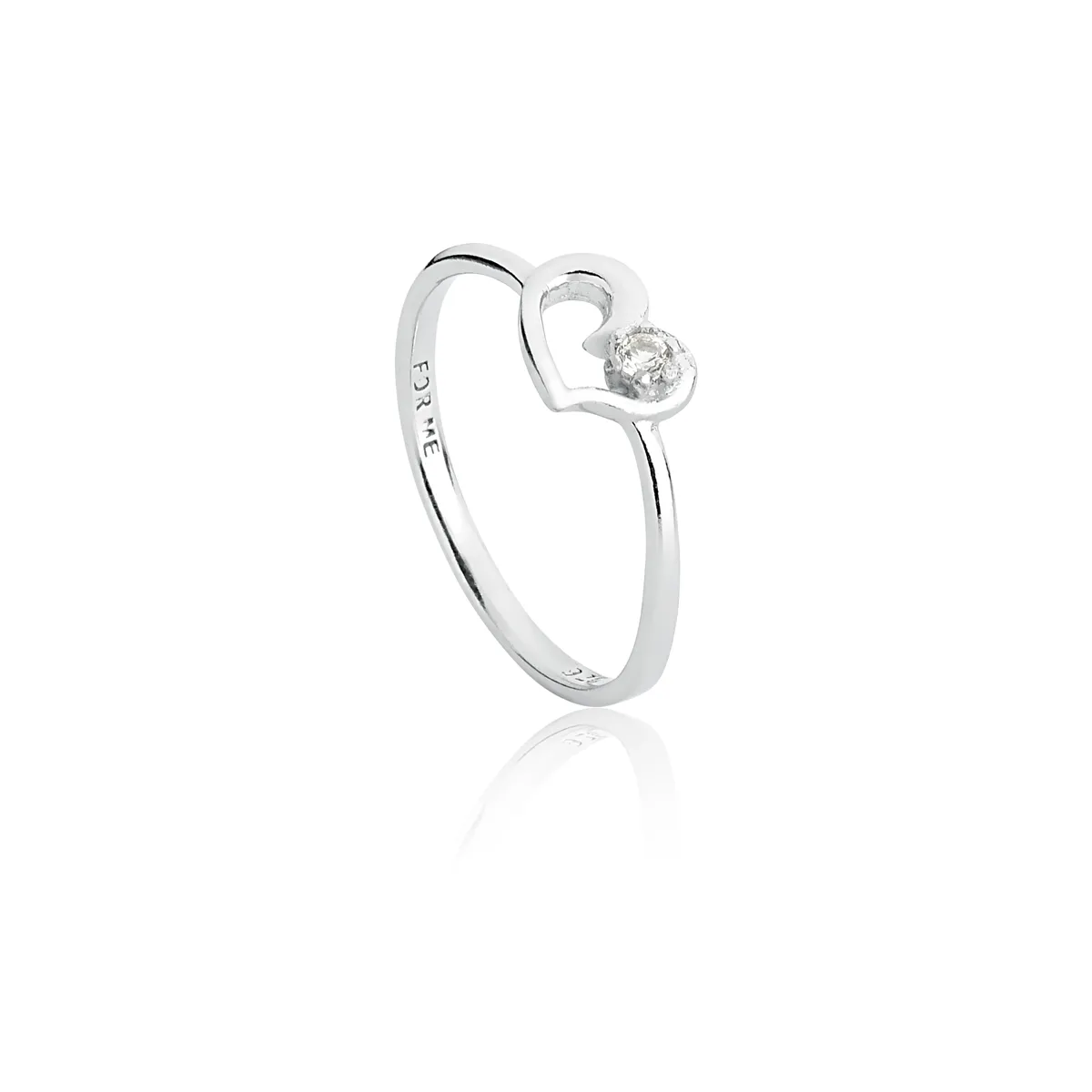 ANEL DE PRATA 925 RODINADO CORAÇÃO VAZADO COM TOPÁZIO BRANCO-FOR ME