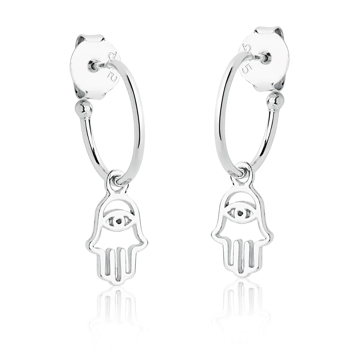 Brinco For me Mystic argola prata 925 com pingente Mão de Fátima-Hamsá