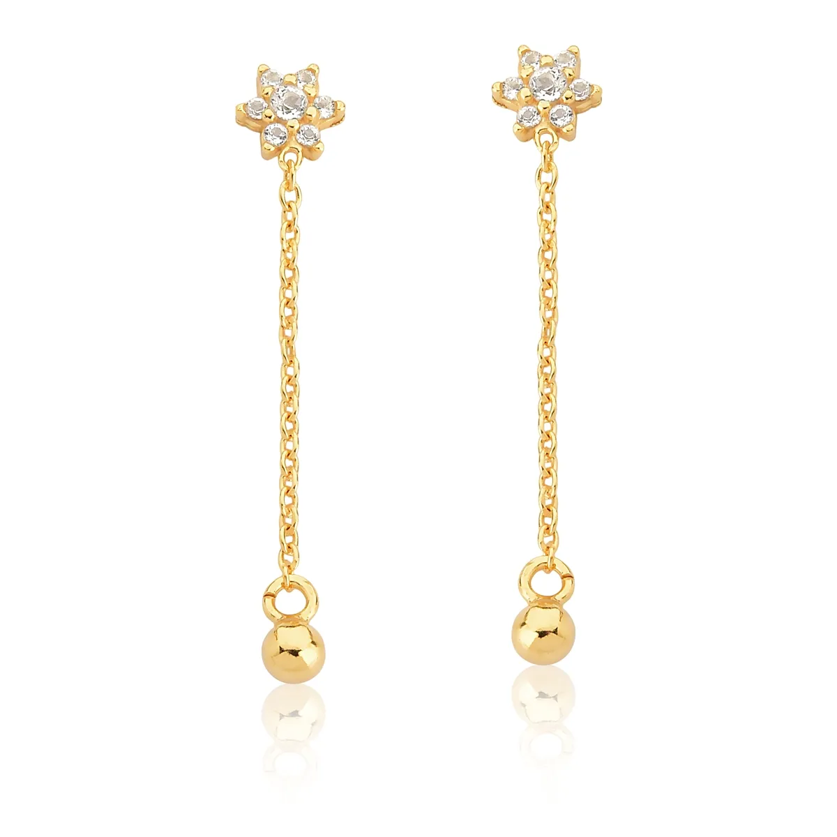 BRINCO DE PRATA 925 COM BANHO DOURADO FLOR DE TOPÁZIO BRANCO COM CORRENTE-FOR ME