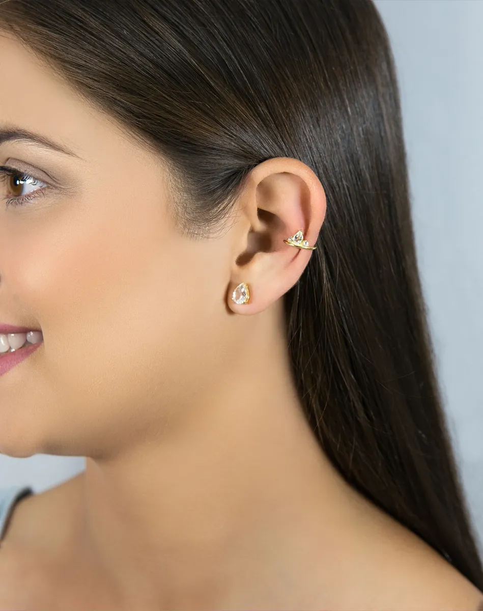 Piercing de orelha em prata 925 dourada gota de Topázio branco For me Auguri