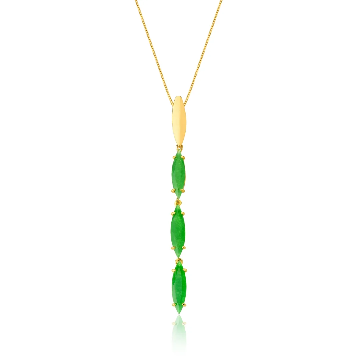 COLAR DE PRATA 925 BANHO DOURADO COM 3 NAVETES DE JADE VERDE-COLEÇÃO RAIN