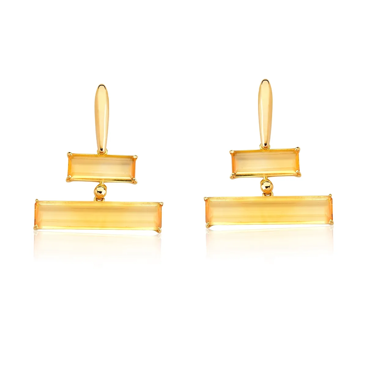 BRINCO DE OURO 18K BAGUETES LAPIDADOS DE CITRINO CLARO-COLEÇÃO BAGUETTES