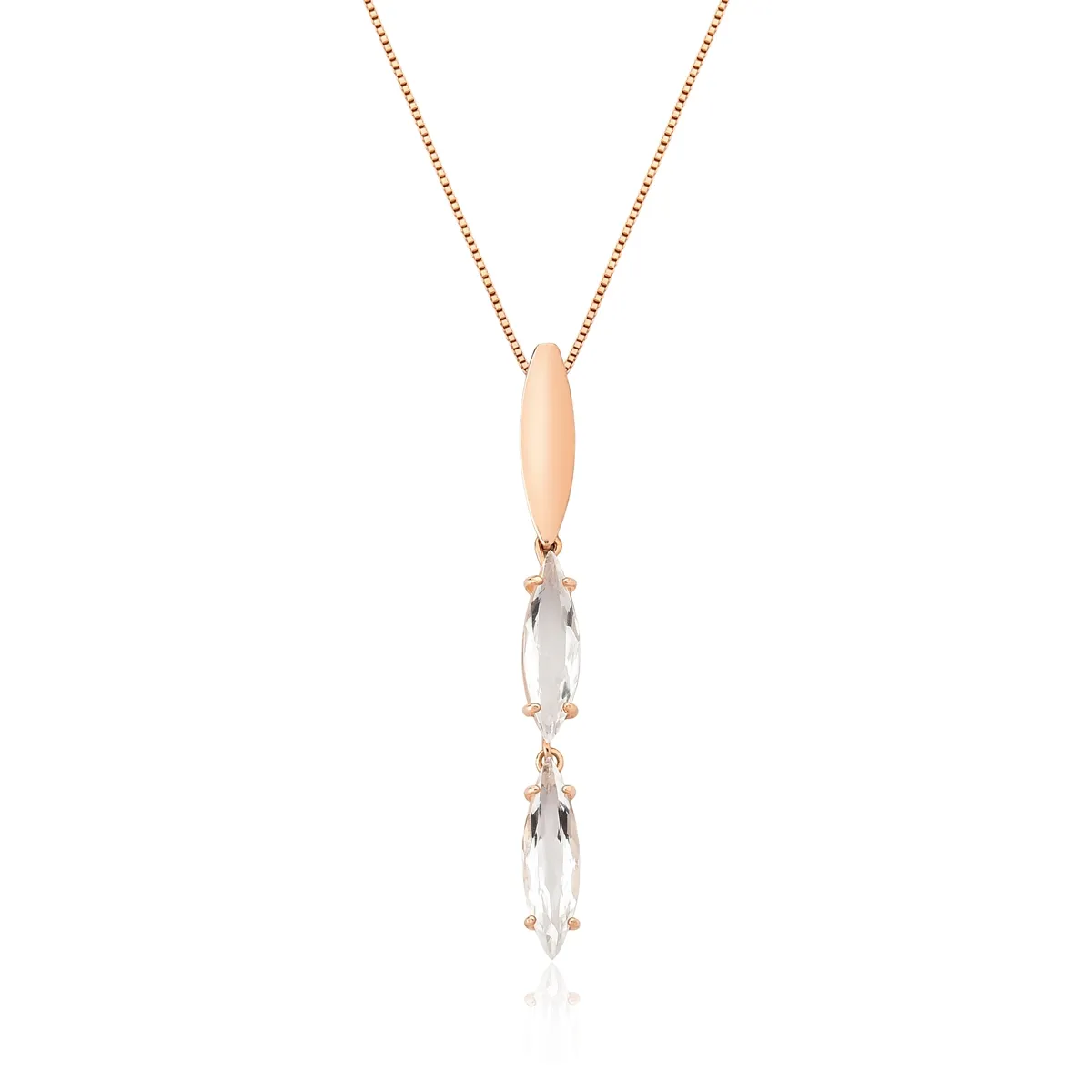 COLAR DE PRATA 925 COM BANHO ROSÊ E 2 NAVETES DE QUARTZO BRANCO-RAIN