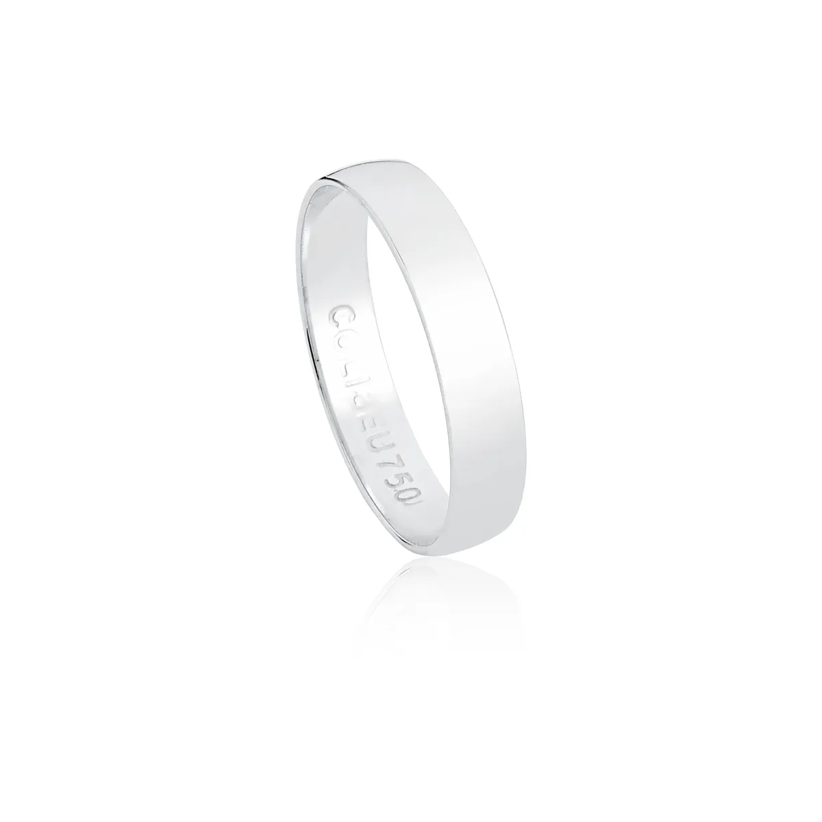 Aliança I Love You ouro branco 18k abaulada polida 4,35MM