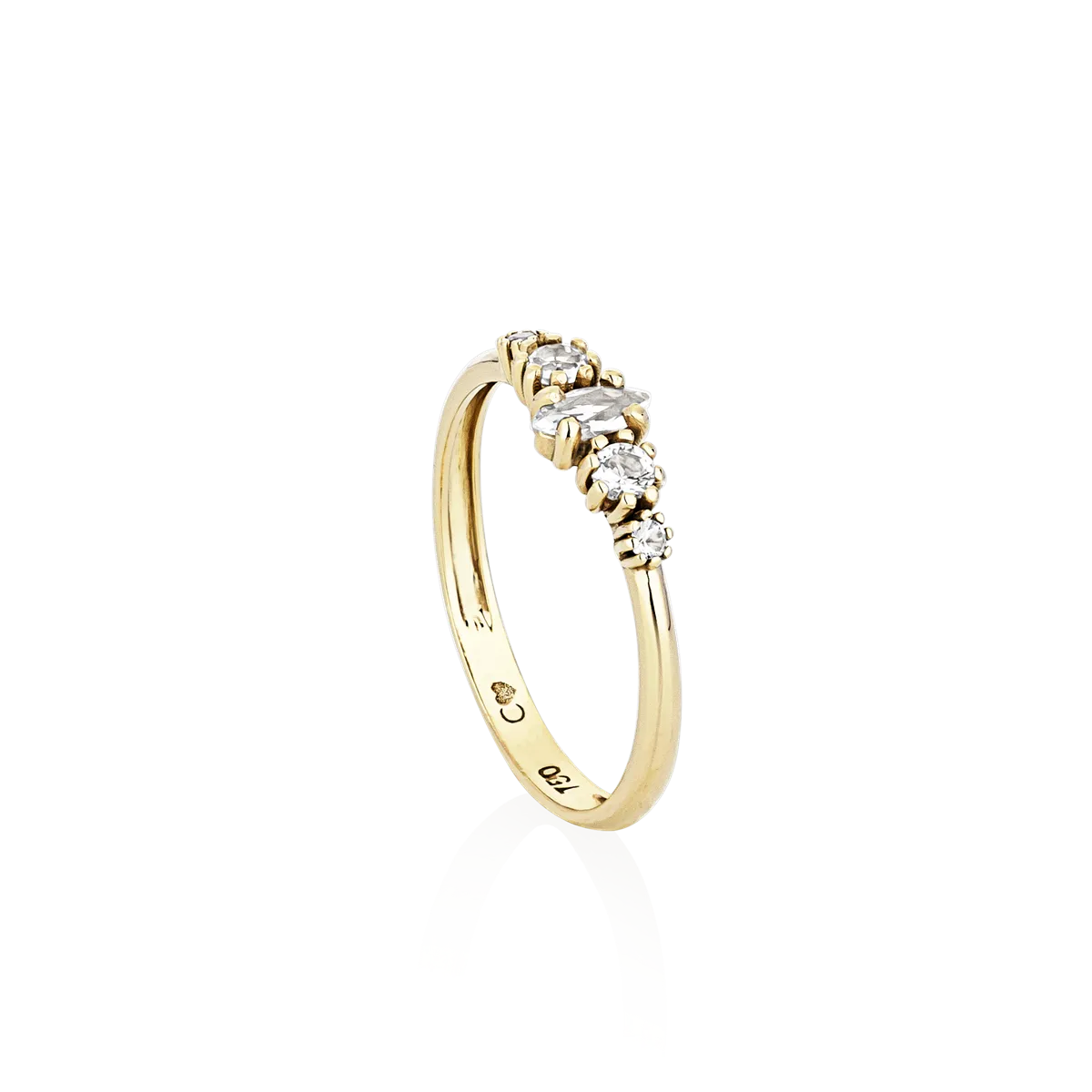 Anel de Ouro 18k meio aro com gemas de Topázio branco