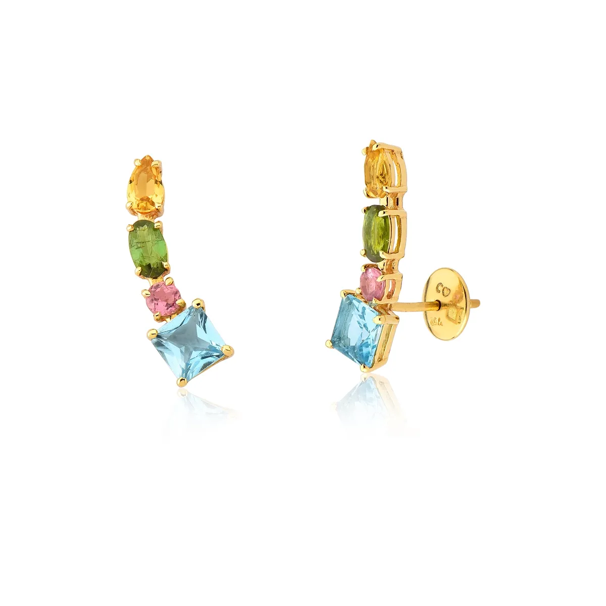 Brinco de Ouro 18k  Ear Cuff com Mix de Gemas Colors