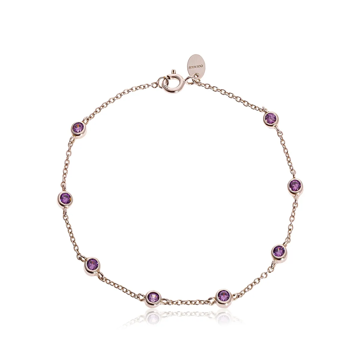 PULSEIRA DE PRATA 925 COM PEDRAS DE ZIRCÔNIA VIOLETA-COLEÇÃO AMERIE-18CM