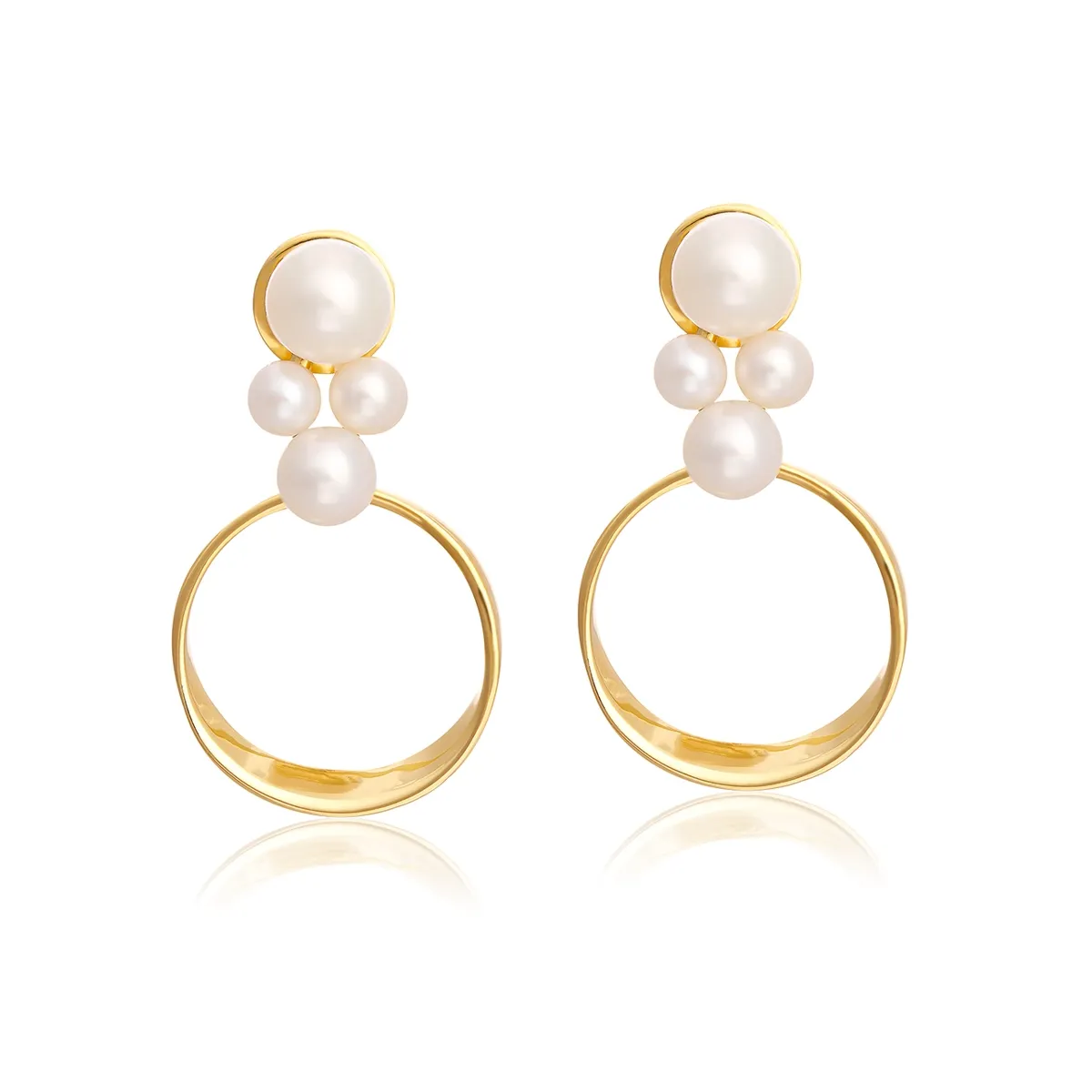 Brinco de Ouro 18k Argola Frontal com Ramo de Pérolas