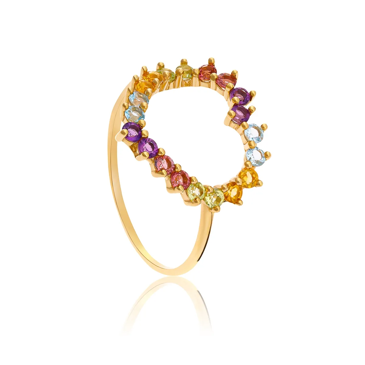 Anel coração vazado ouro 18k mix de Gemas brasileiras