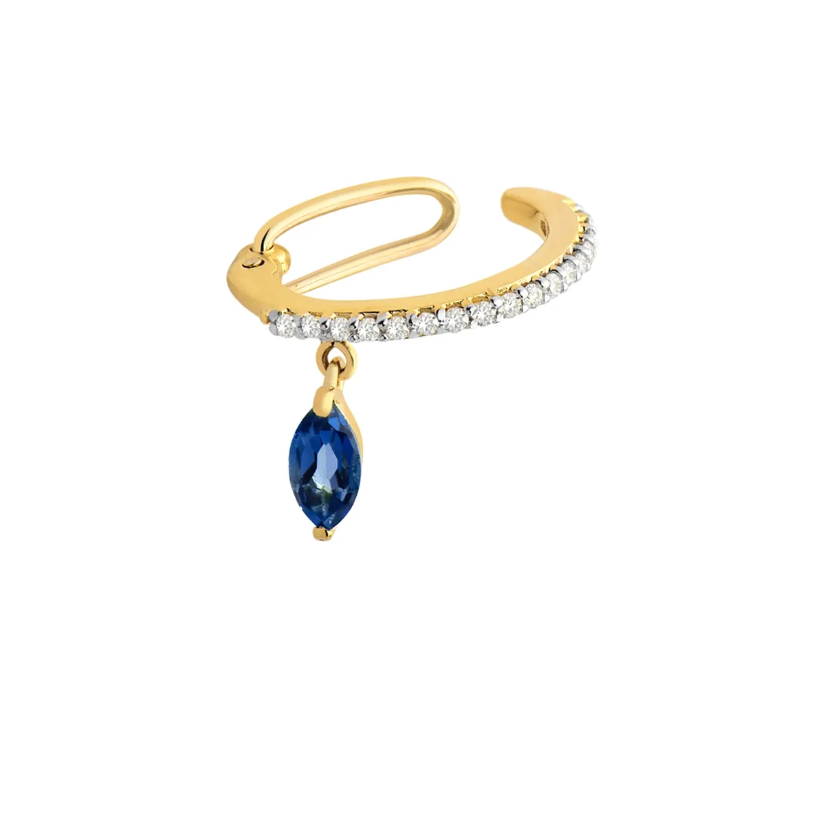 PIERCING DE ORELHA DE OURO 18K CRAVEJADO DE TOPÁZIO BRANCO E NAVETE DE TOPÁZIO LONDON