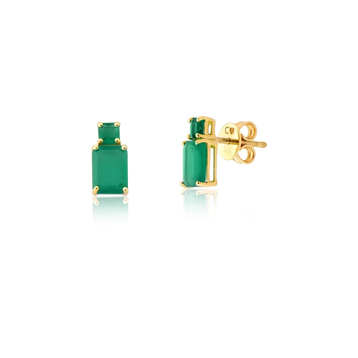Brinco Stud em ouro 18k com gemas de Ágata Verde