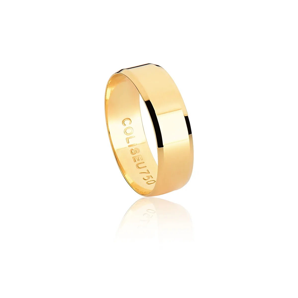 Aliança Passion reta bordas chanfradas ouro 18k polida 6MM