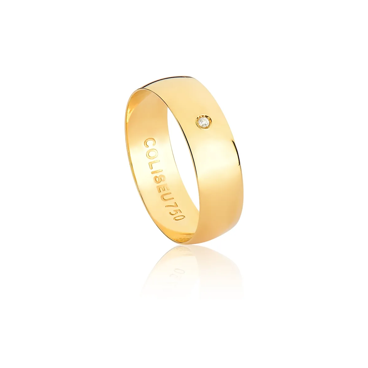 Aliança I Love You ouro 18k abaulada com 1pt de Diamante 6MM