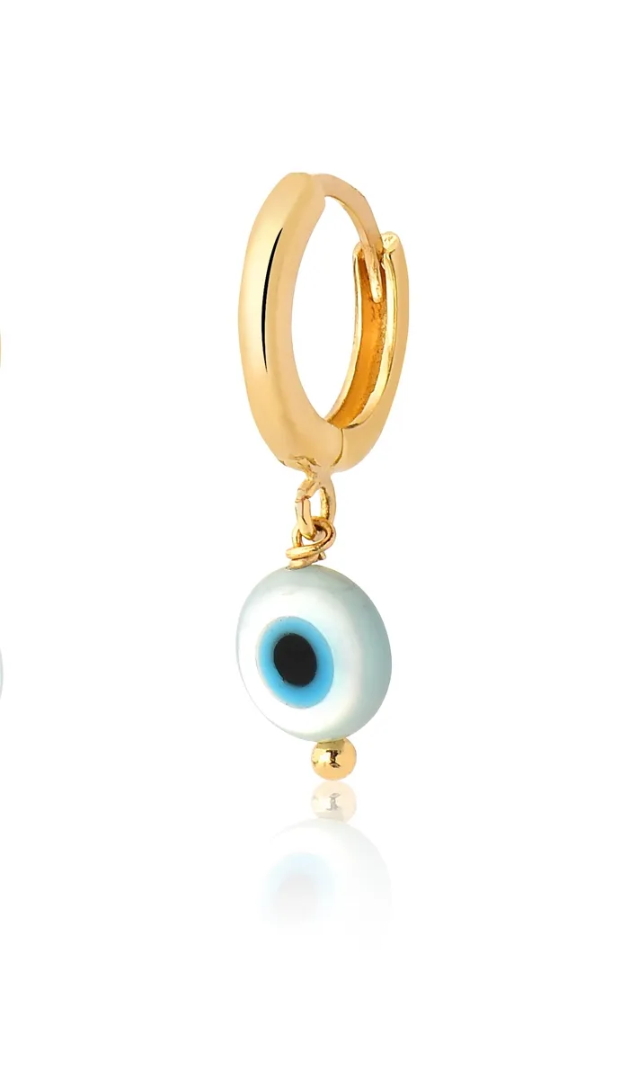 Meio Par de Brinco Ouro 18k Argola Click com Pingente Olho Grego