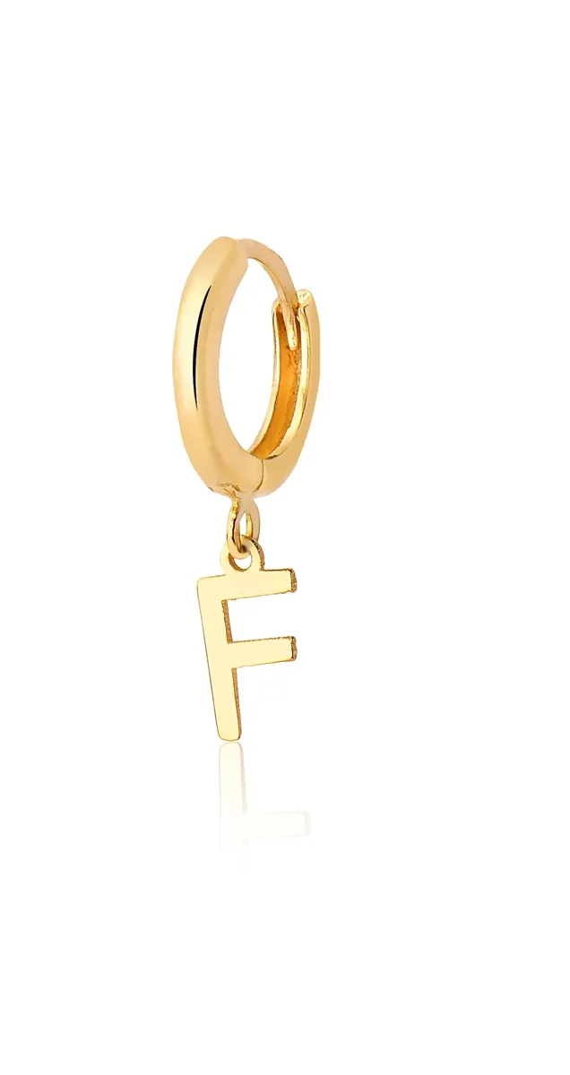 Meio Par de Brinco Ouro 18k Argola Click com Pingente Letra F