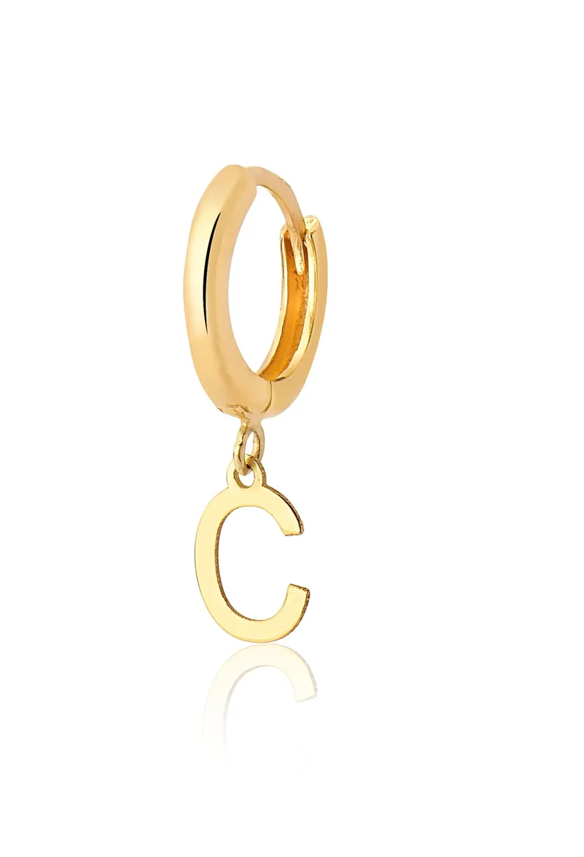 Meio Par de Brinco Ouro 18k Argola Click com Pingente Letra C