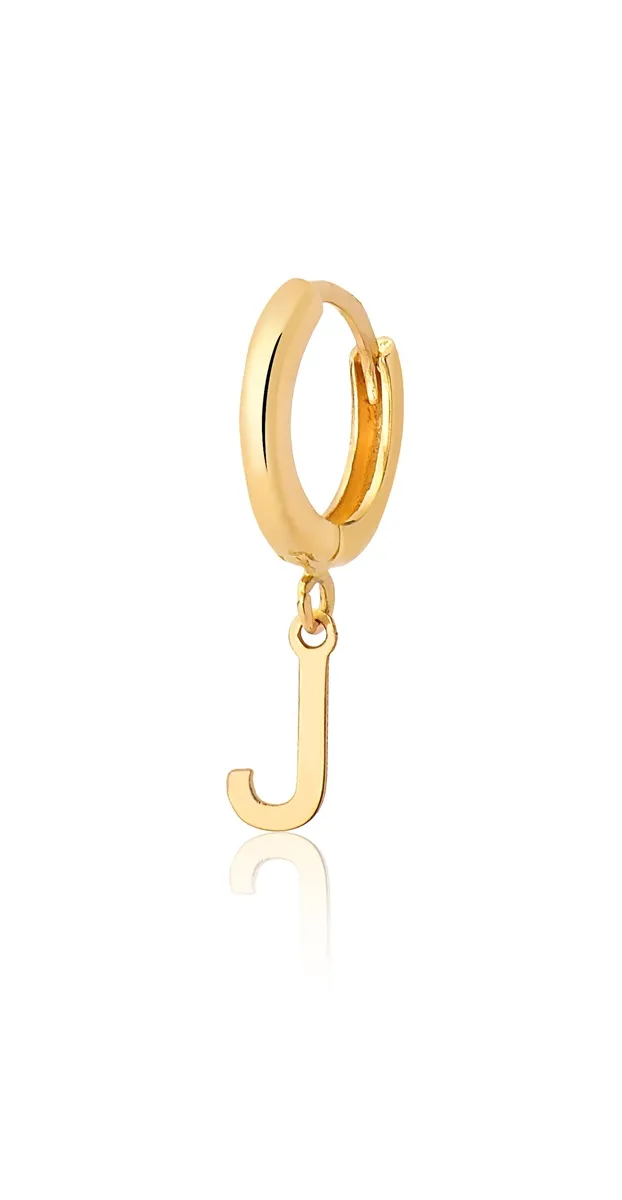 Meio Par de Brinco Ouro 18k Argola Click com Pingente Letra J