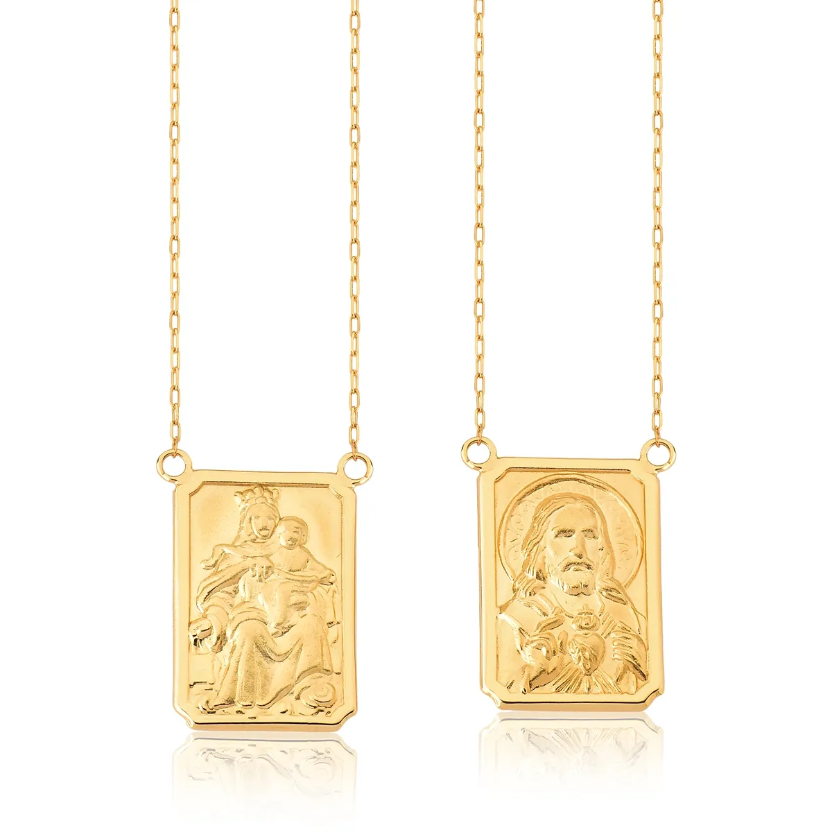 Escapulário Masculino de Ouro com Medalhas Ornato de N.S.Carmo e S.C.Jesus