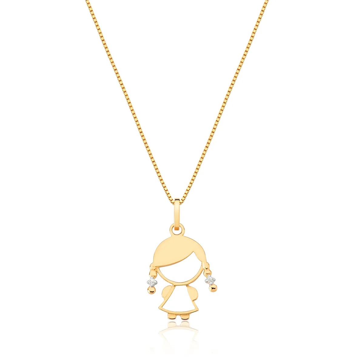 Pingente filhos ouro 18k menina cabelo com Zircônias