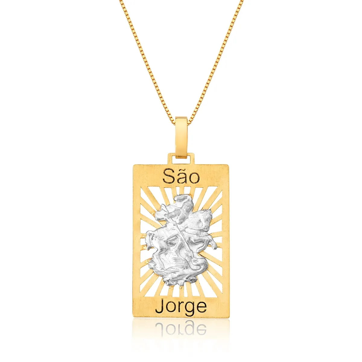 PINGENTE DE OURO 18K PLACA VAZADA COM SÃO JORGE