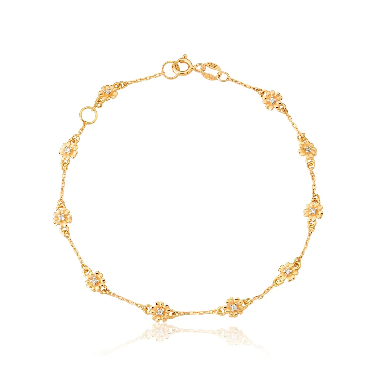 Pulseira de elos com 10 flores e 5,5pts de Diamantes ouro 18k Coleção Jardim Secreto