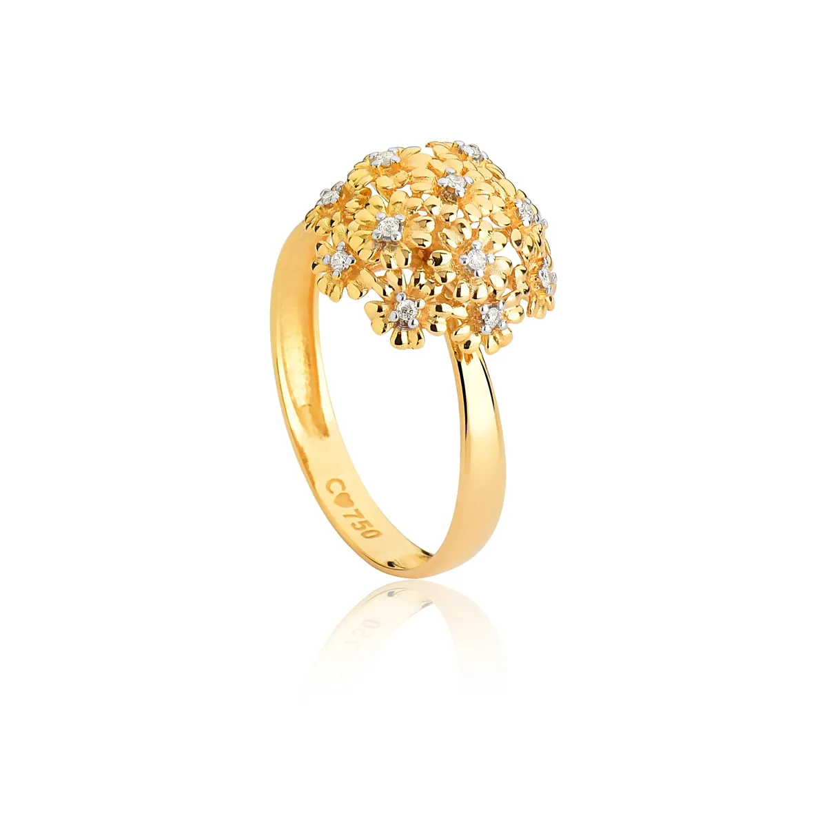 Anel buquê de flores com miolos de 7pts Diamantes ouro 18k Coleção Jardim Secreto
