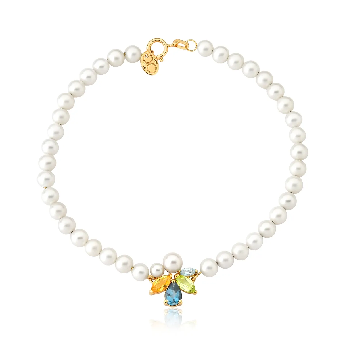 Pulseira de Pérolas com Gemas Brasileiras ouro 18k Coleção Jardim Secreto