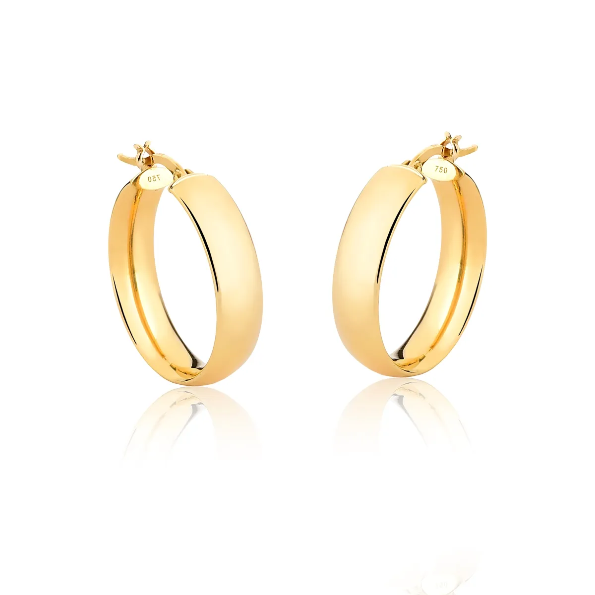 BRINCO DE OURO 18K ARGOLA REDONDA LISA POLIDA COM FECHO TRAVA