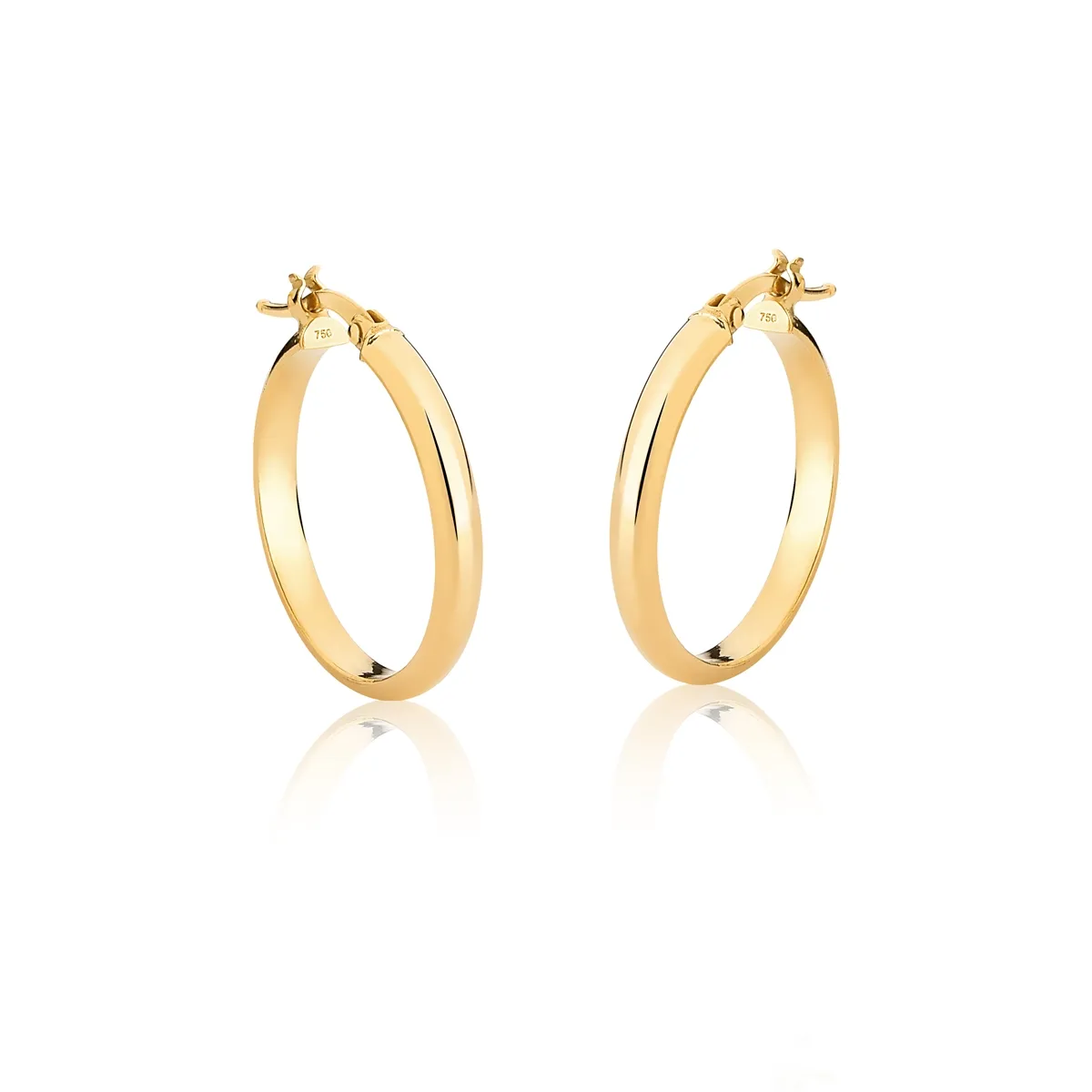 BRINCO DE OURO 18K ARGOLA MÉDIA REDONDA LISA POLIDA FECHO TRAVA